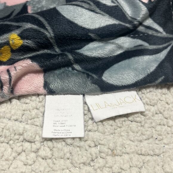Lila & Jack Floral Baby Blanket Gray Pink Green Minky Floral - Picture 2 of 6